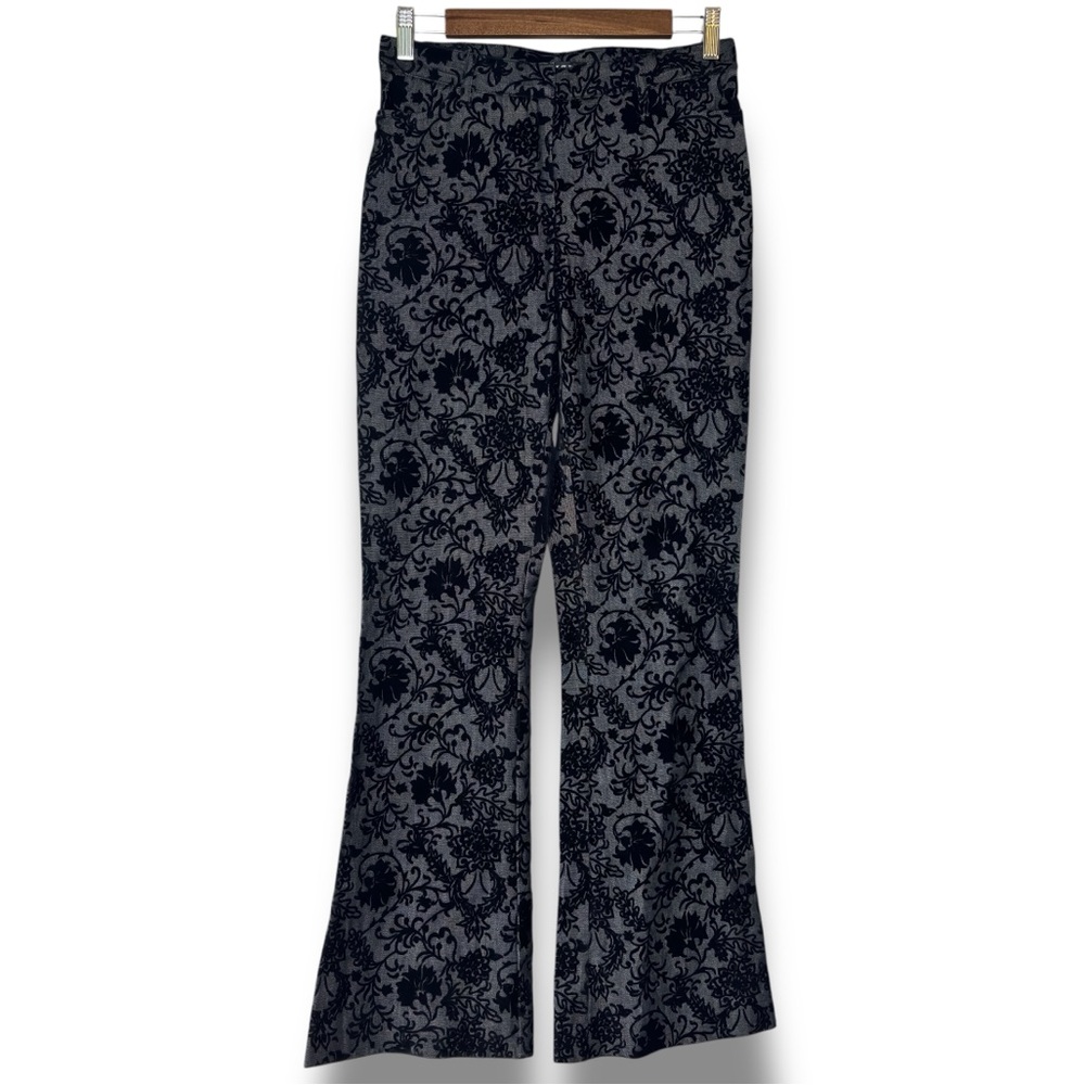 Wish Vintage Y2K Black Embossed Velvet Floral Pattern Flare Leg Pants Size 2‎